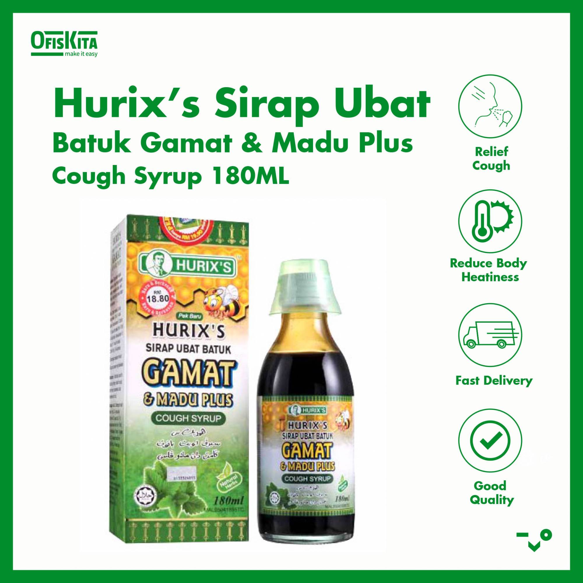 Ofiskita  Hurix’s Sirap Ubat Batuk Gamat & Madu Plus Cough Syrup 60ML